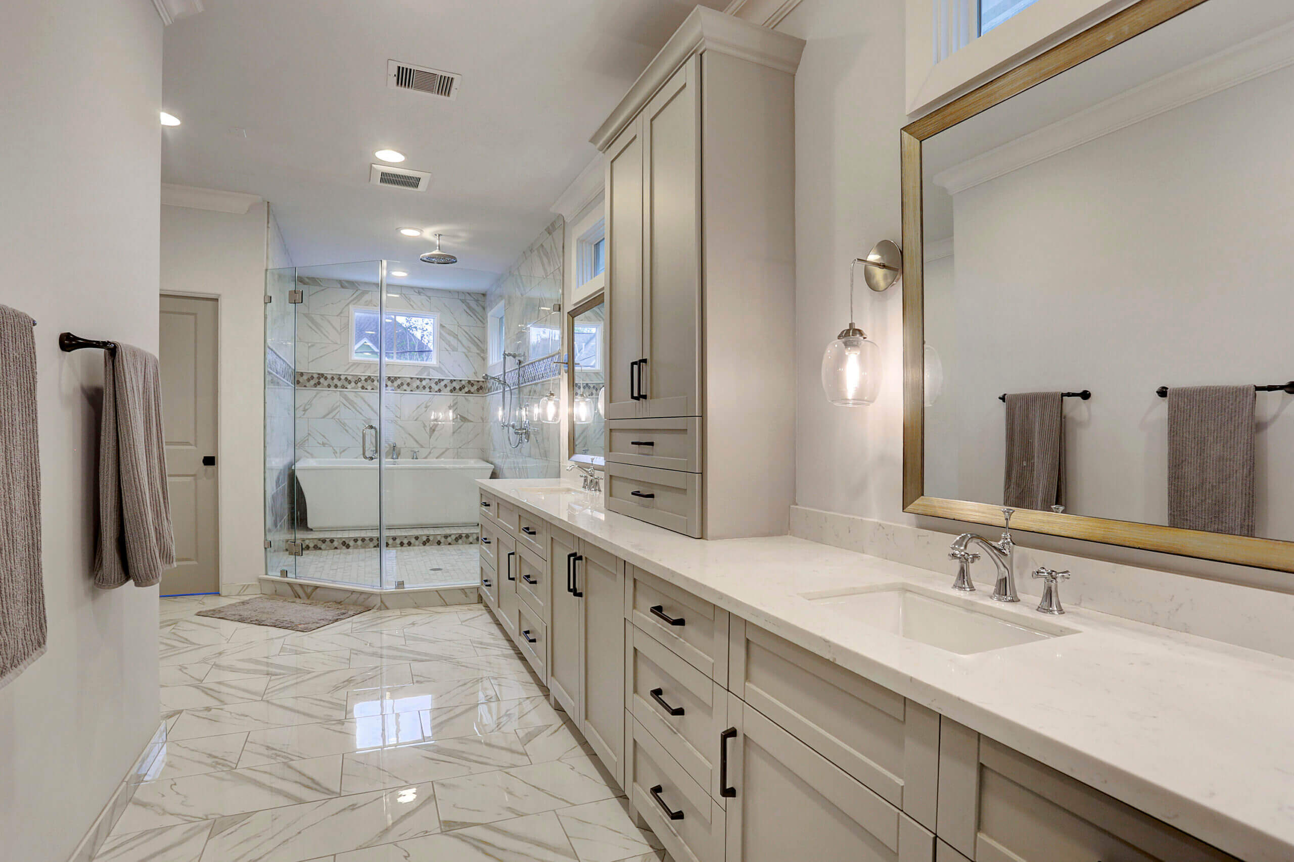 Bathroom Vanity and Tub at Women’s Sober Living in Houston Bathroom vanity and soaking tub at women’s sober living home in Houston